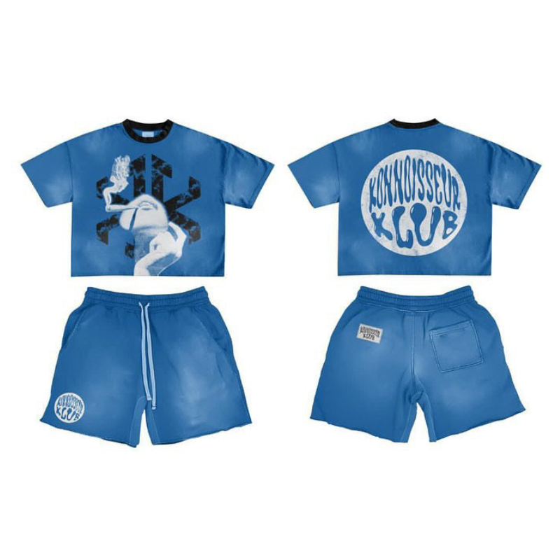 "SMOKED" T-shirt & Short Set Blue