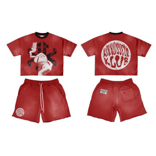 ''SMOKED'' T-shirt & Short Set Red